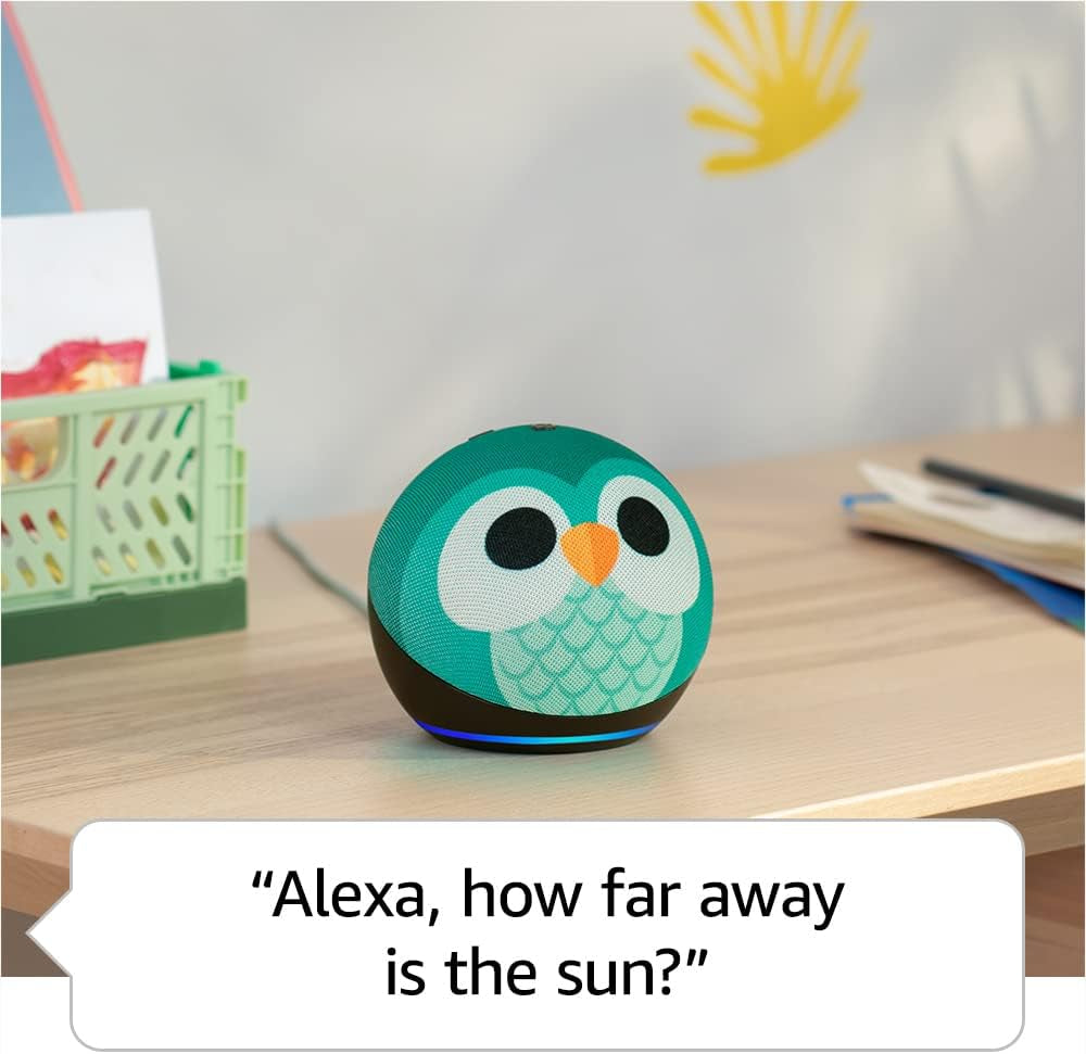 Echo Dot Kids with Alexa (Newest Model), Designed for Kids, with Parental Controls, Includes 1 Year of Kids+, Owl