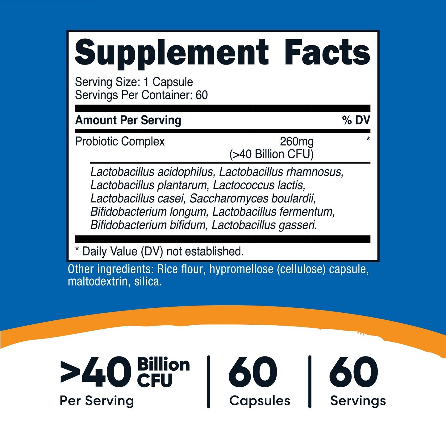 Nutricost Probiotic Complex | 40 Mil Millones de UFC – 60 Cápsulas