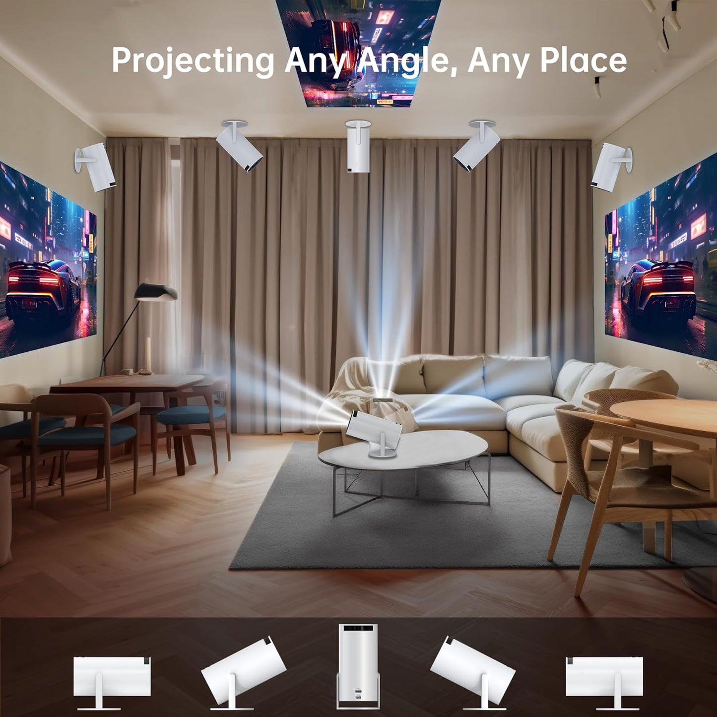 Mini Proyector Android HY300 con Wi-Fi 6 y BT 5.2, Giro 180°, Auto Keystone, Soporta 1080p/4K Decoding – Para Teléfono, TV Stick, PC, Xbox, PS5