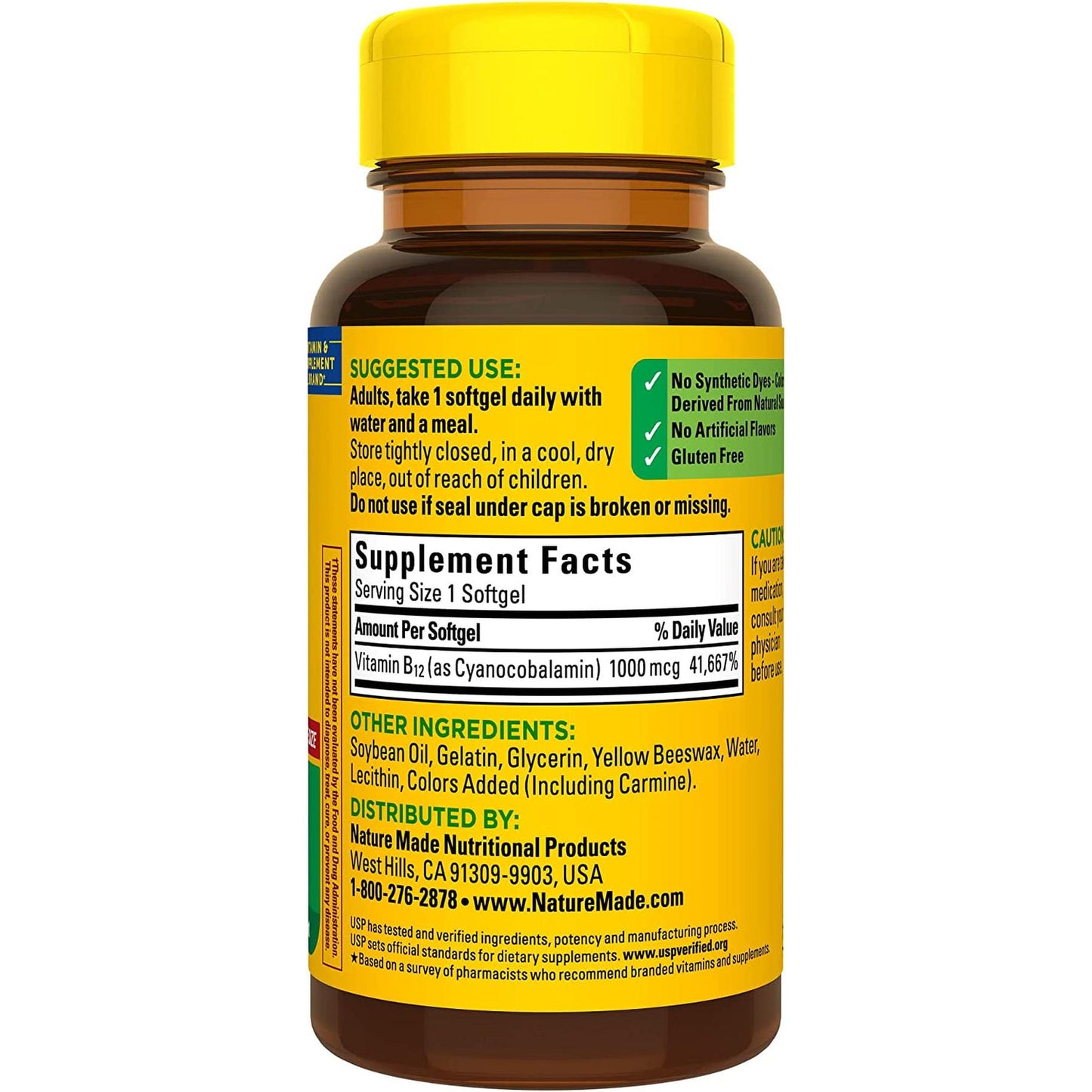 Vitamina B12 1000 mcg – 150 Cápsulas Blandas | Nature Made | Soporte del Metabolismo Energético | 150 días | Sin Gluten | Verificado por USP