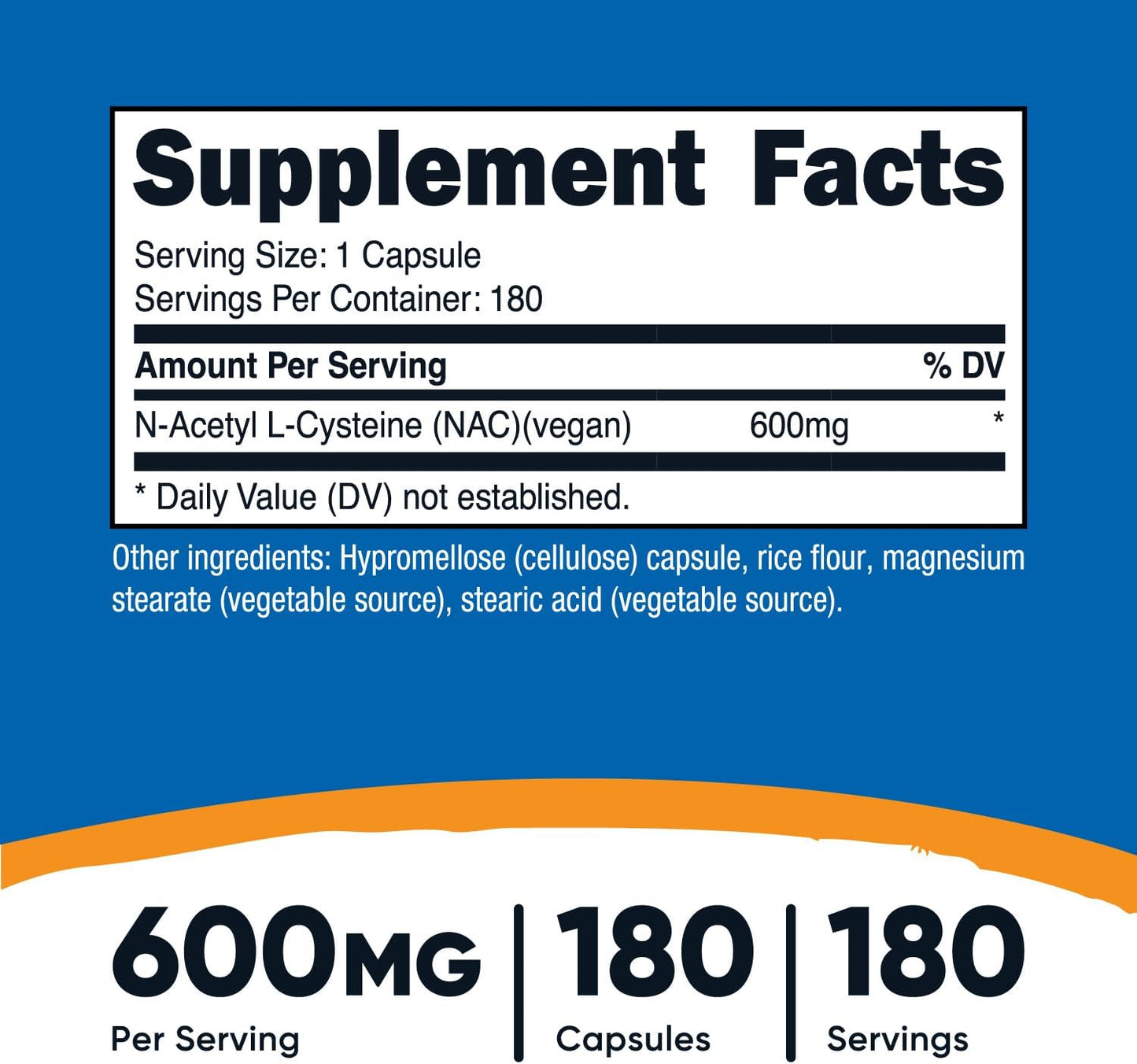 N-Acetyl L-Cysteine (NAC) 600 mg – 180 Cápsulas | Vegano, Sin OGM, Sin Gluten