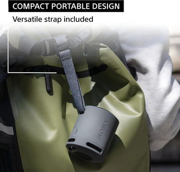 Sony SRS-XB100 – Bocina Bluetooth portátil, ultra-compacta, IP67, 16 h batería, correa versátil, manos libres (Negro)