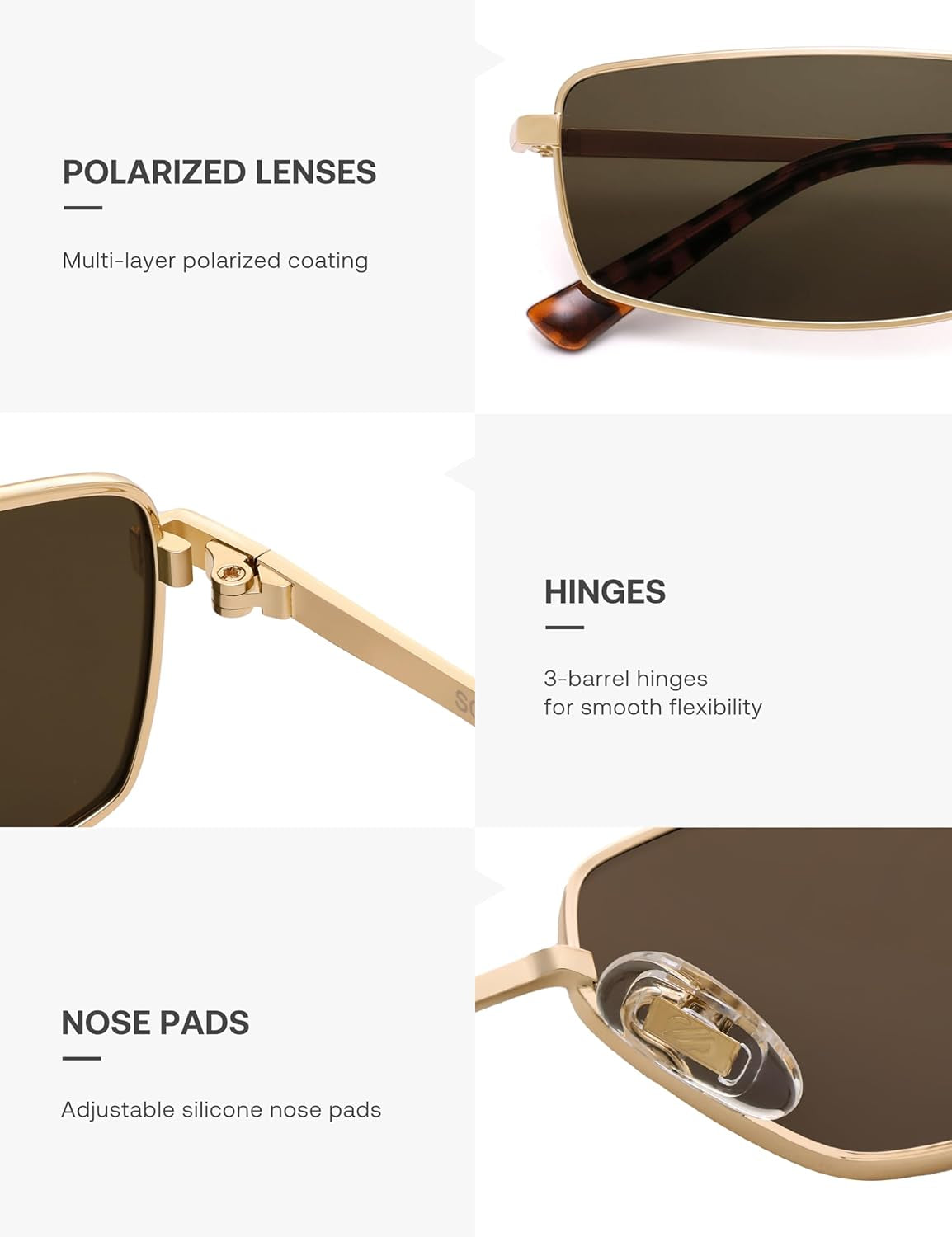 Rectangle Polarized Sunglasses for Women Men Flat Lenses UV400 Protection Vintage Shades