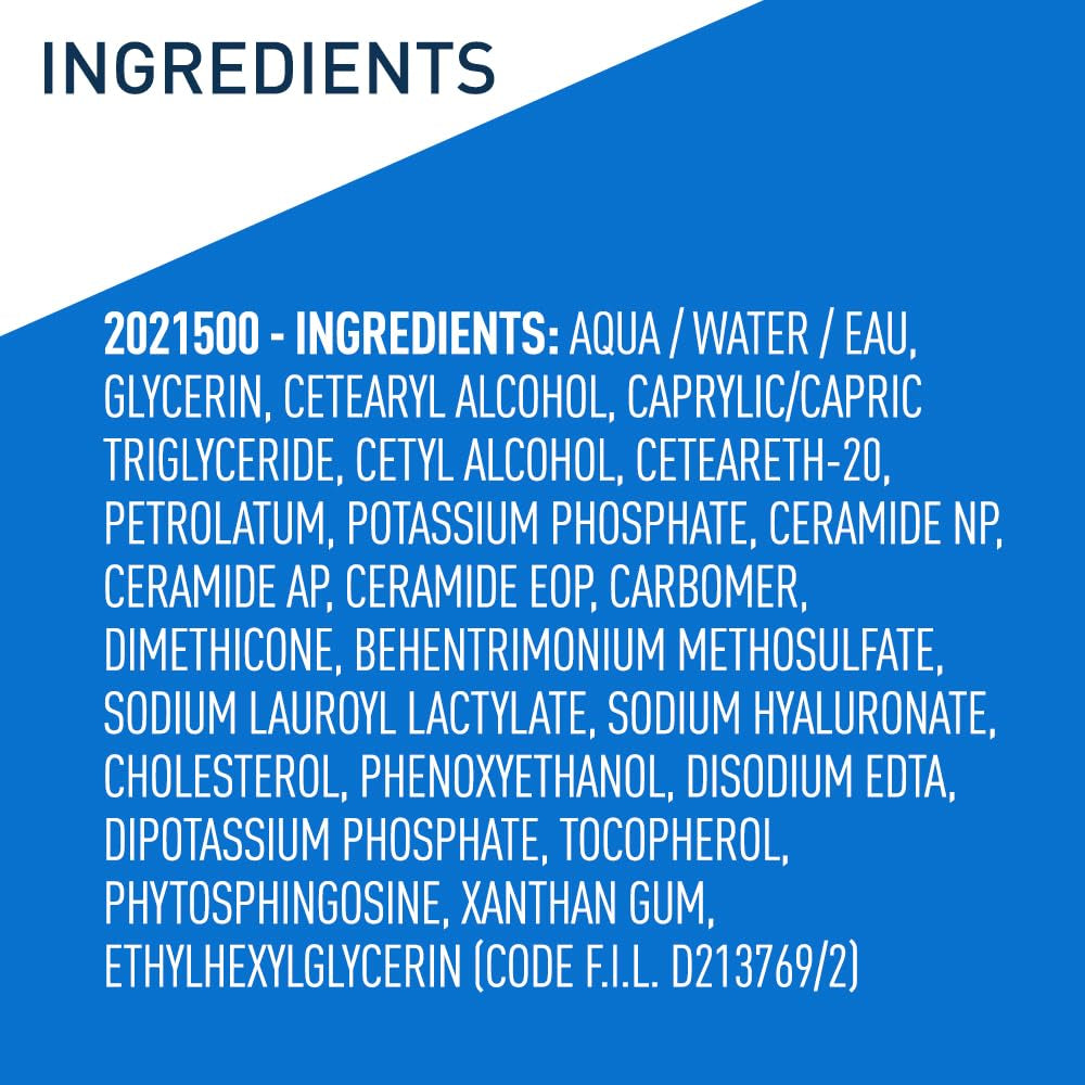 CeraVe Crema Hidratante | Rostro y Cuerpo – Ácido Hialurónico + 3 Ceramidas, 24 h Hidratación, Sin Fragancia, No Comedogénica, 19 oz
