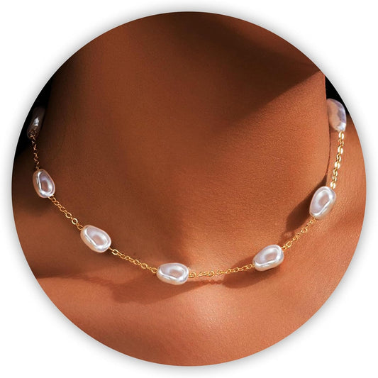 Collar de Perlas para Mujer – Choker de Perlas Barrocas con Colgante de Corazón en Oro 14K, Collar en Forma de Y Elegante para Bodas, Aniversarios y Cumpleaños