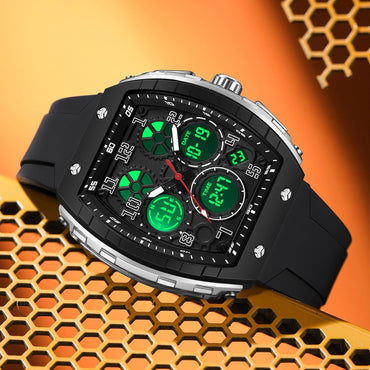 Reloj para Hombre Rectangular Blanco | Doble Hora Analógico + Digital | Cronómetro & Cuenta Regresiva | Alarma | 5 ATM Resistente al Agua | Correa de Silicona | Caja de Regalo