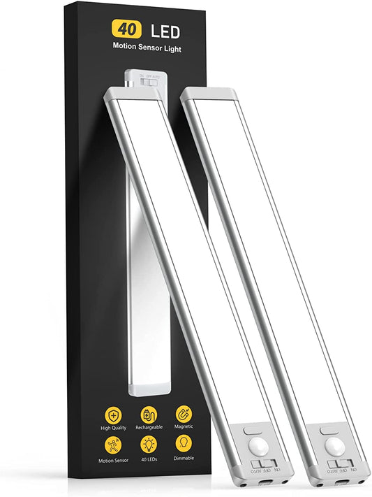 Luz LED Bajo Mueble 10” Pack x2 Recargable con Sensor de Movimiento, 5 Niveles de Brillo, Magnética Inalámbrica para Cocina, Closet, Escaleras y Pasillo
