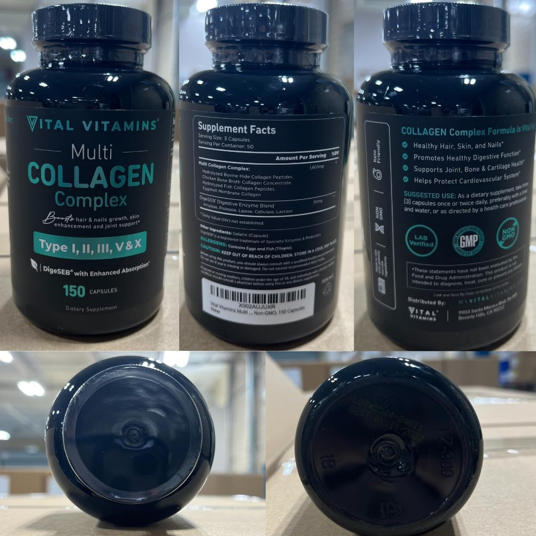 Multi Collagen for Women & Men - Type I, II, III, V, X - Grass Fed, Non-Gmo - 150 Capsules