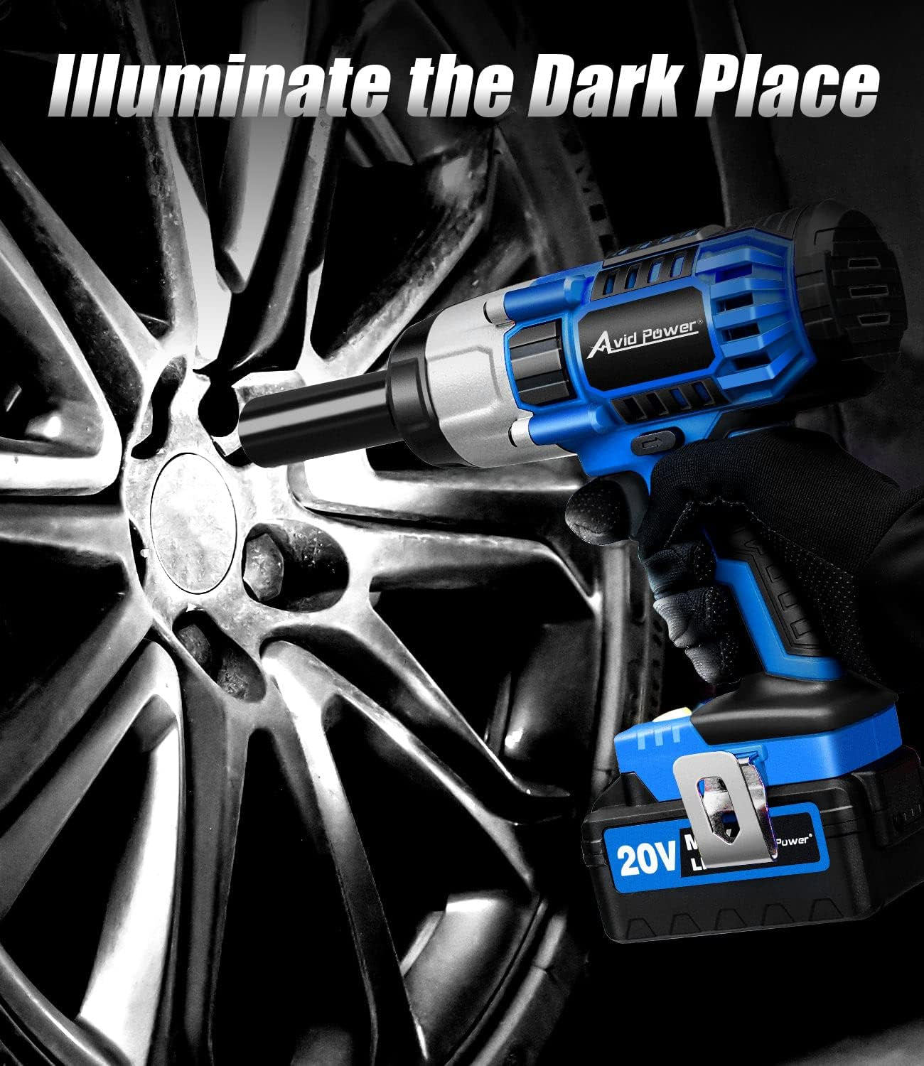 20V Cordless Impact Wrench, Electric Impact Gun 1/2 Inch Drive with 330 Ft-Lbs Max Torque (450N.M), 3.0Ah Li-Ion Battery, 4-Piece Socket Set, Fast Charger and Tool Bag