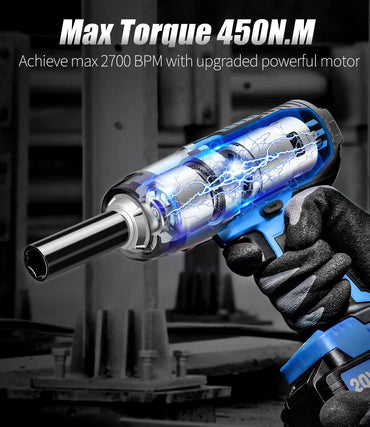 20V Cordless Impact Wrench, Electric Impact Gun 1/2 Inch Drive with 330 Ft-Lbs Max Torque (450N.M), 3.0Ah Li-Ion Battery, 4-Piece Socket Set, Fast Charger and Tool Bag