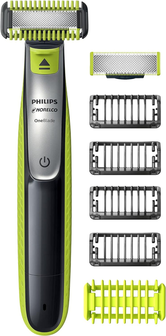 Philips OneBlade Face + Body (QP2630/70) | Recorta, Perfila y Afeita Cualquier Longitud – Uso Húmedo/Seco, 2 Cuchillas, Skin Guard, 4 Peines, 60 min