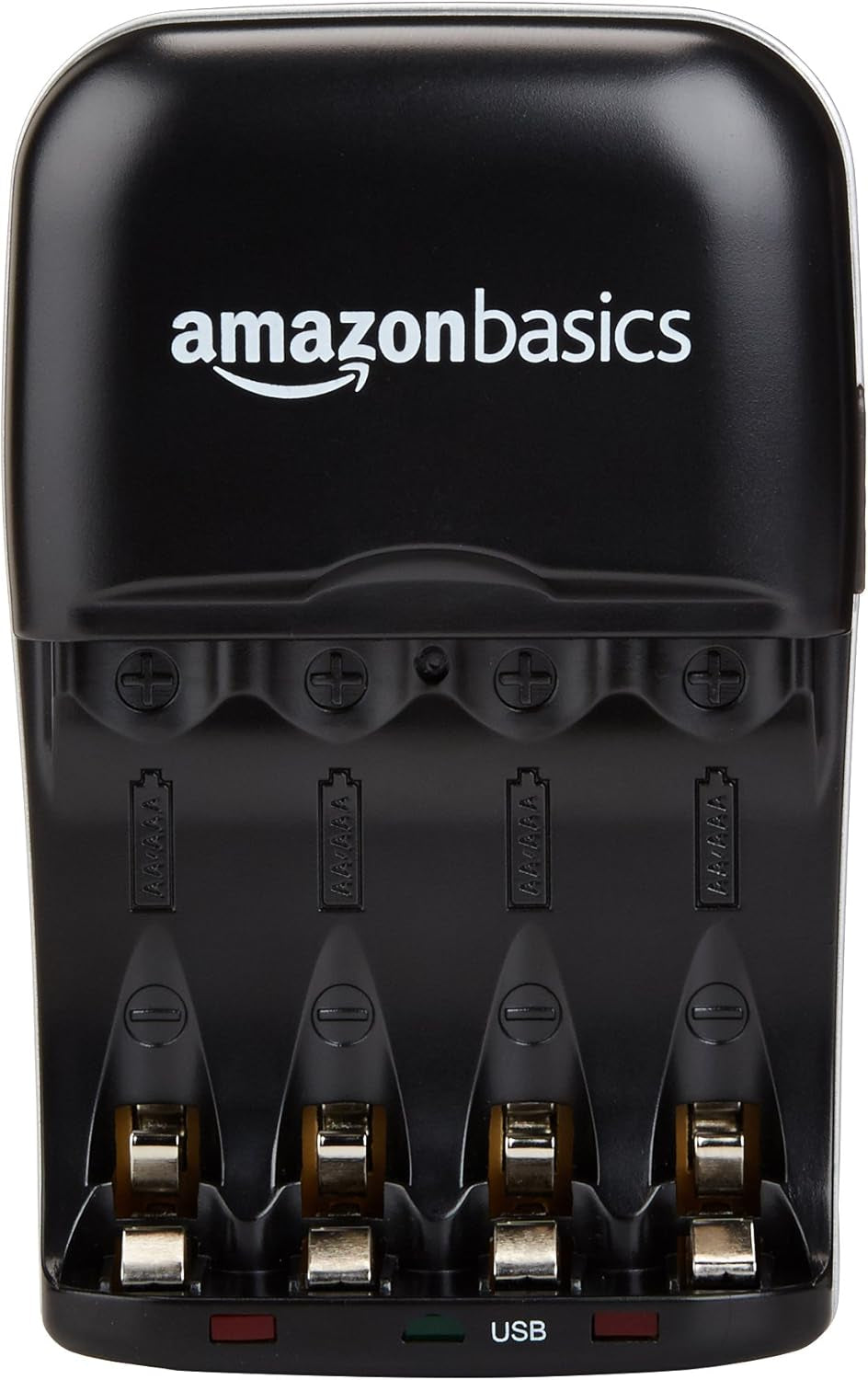 Cargador de Pilas Recargables AA/AAA Ni-MH con Puerto USB – 100–240 V, Enchufe Plegable, Negro