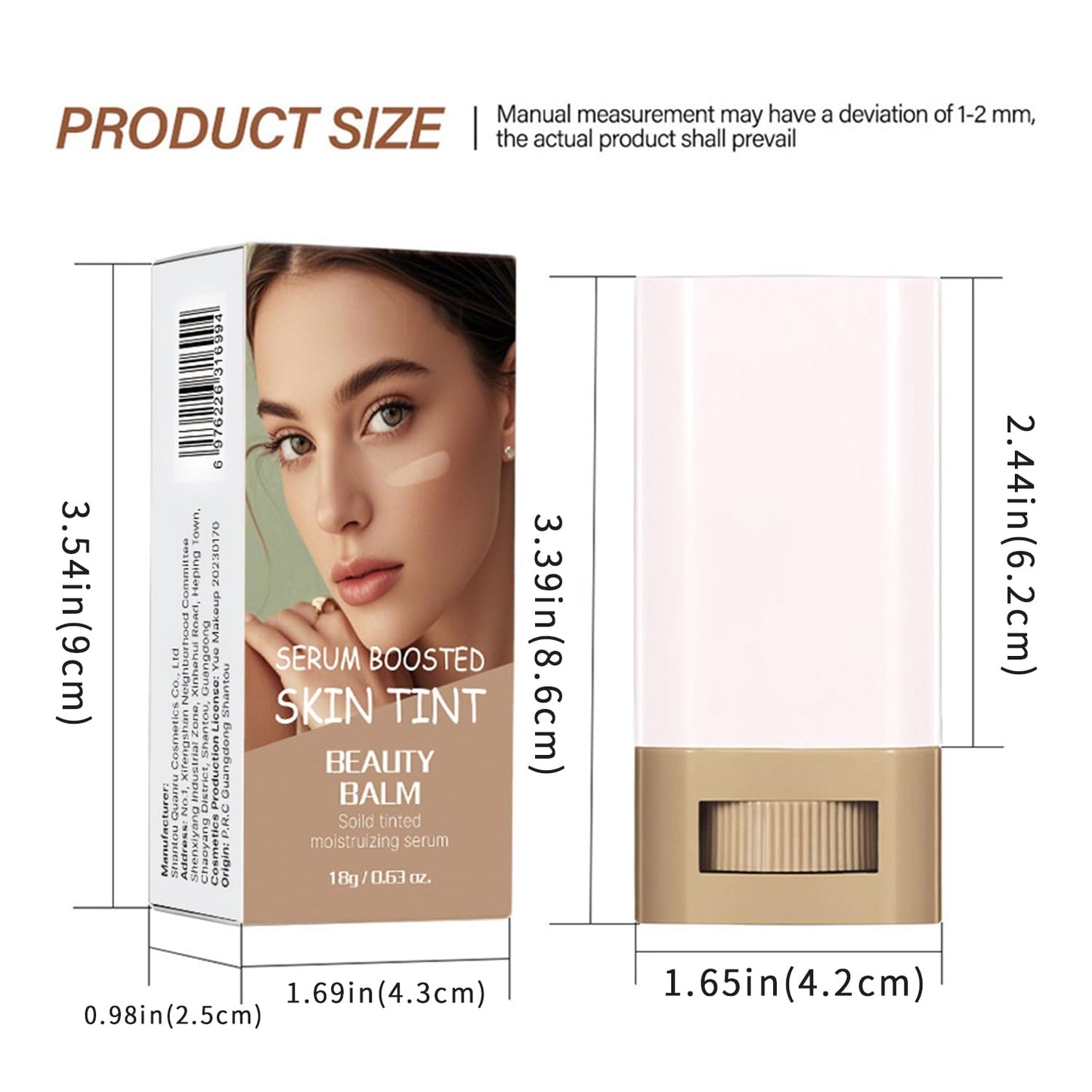 Foundation Stick - Skin Tint & Contour Stick, Serum-Boosted Beauty Balm, Buildable Coverage, Natural Finish, Long-Lasting Wear, for Many Skin Tones (03#)