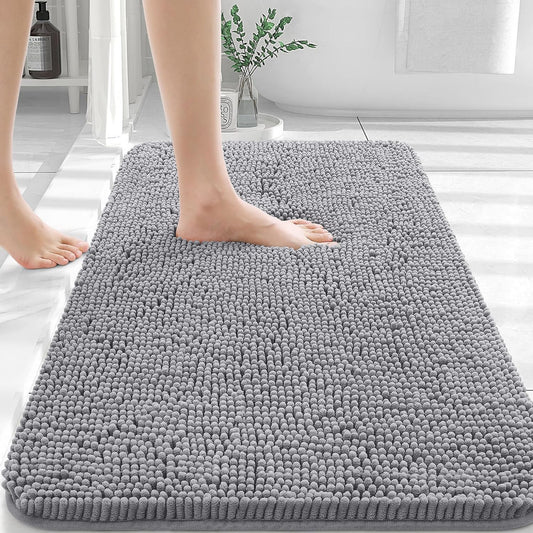 Alfombra de Baño 30x20, Chenille Extra Suave, Súper Absorbente, Secado Rápido, Antideslizante, Lavable a Máquina, Gris