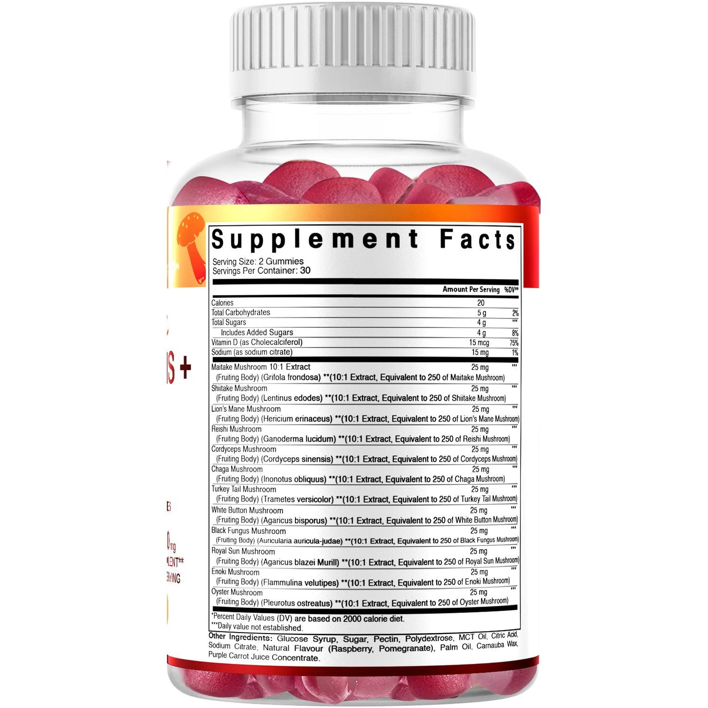 Vitamatic Gomitas Complejo de Hongos con Vitamina D3 – 3000 mg por porción | 60 gomitas