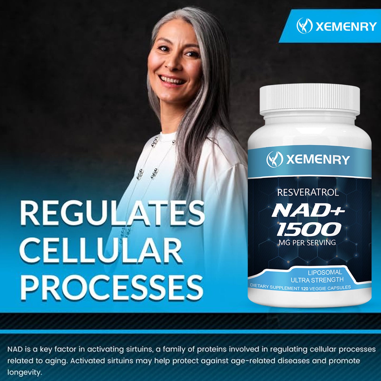 NAD+ 1500mg con Resveratrol Xemenry| Suplemento Antioxidante