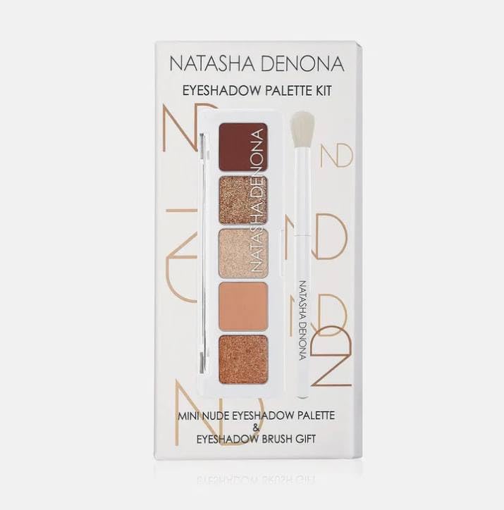 Natasha Denona Kit de paleta de sombras de ojos color nude, paleta de sombras de ojos + brocha redonda para mezclar sombras de ojos. Máscara de hoja coreana premium con colágeno