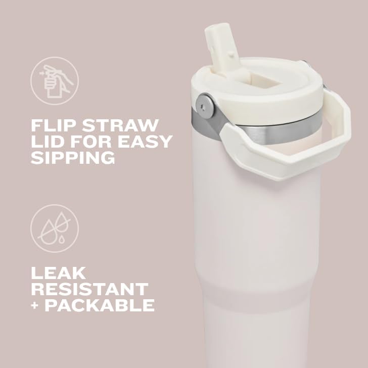 Iceflow Stainless Steel Tumbler with Straw - Vacuum Insulated Water Bottle for Home, Office or Car - Reusable Cup with Straw Leak Resistant Flip - Cold for 12 Hours or Iced for 2 Days (Cream)