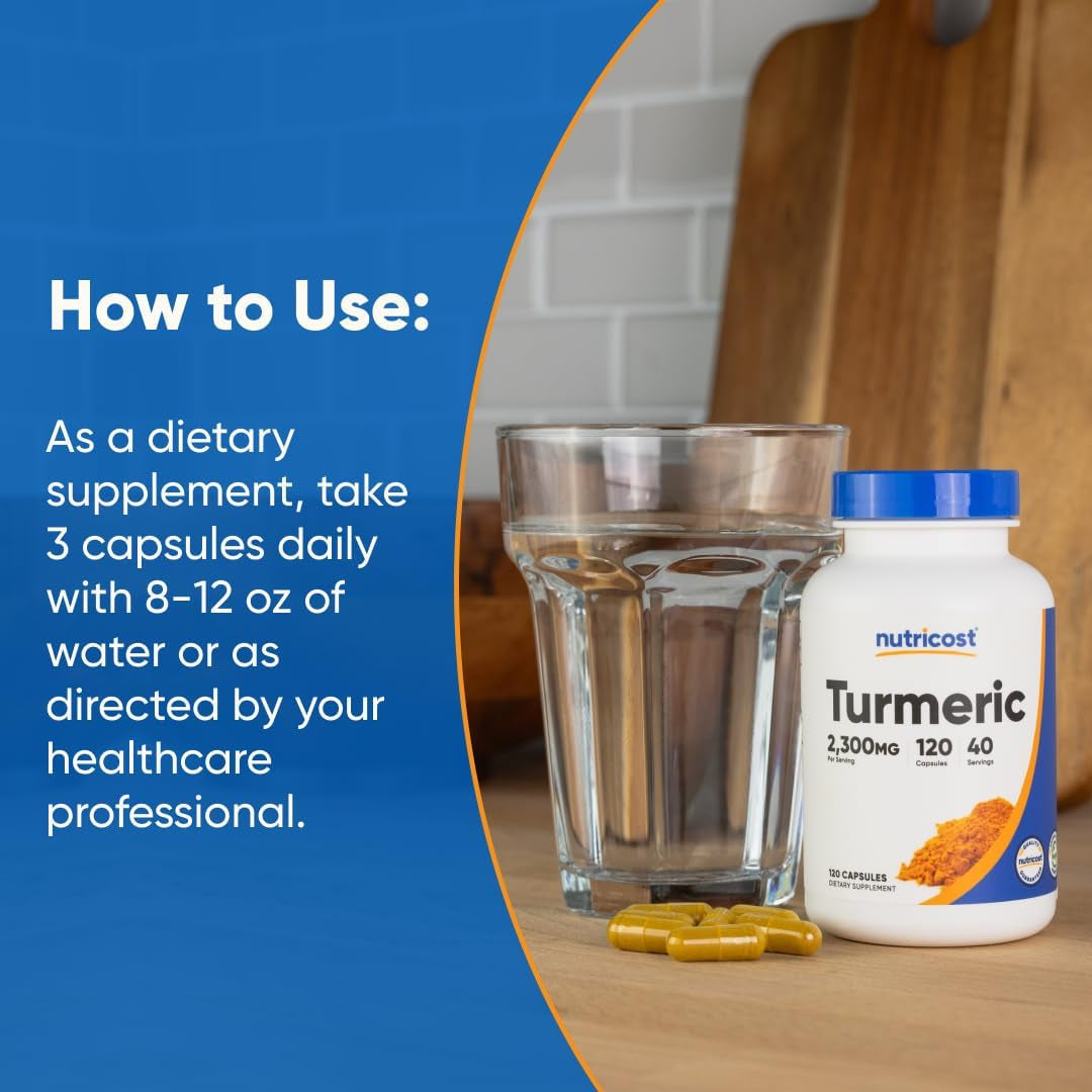 Cúrcuma (Turmeric) con BioPerine® y 95% Curcuminoides, 2,300 mg – 120 Cápsulas Vegetales | Sin GMO | Sin Gluten