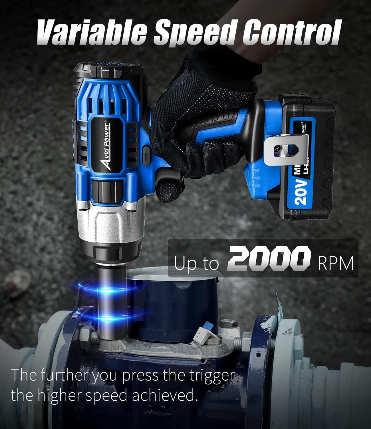 20V Cordless Impact Wrench, Electric Impact Gun 1/2 Inch Drive with 330 Ft-Lbs Max Torque (450N.M), 3.0Ah Li-Ion Battery, 4-Piece Socket Set, Fast Charger and Tool Bag