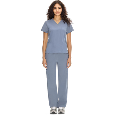 Set Uniforme Médico | Camiseta con Cuello en V y Pantalones de Pierna Recta con Bolsillos | Ropa de Trabajo Unisex | Color: Gris