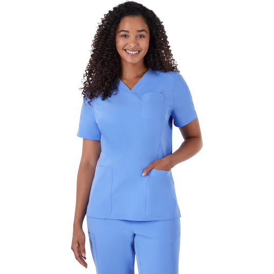 Chaquetilla para Mujer | Camisetas Sanitarias Elásticas | Absorbe la Humedad | Espalda estilizada | Color: Celeste