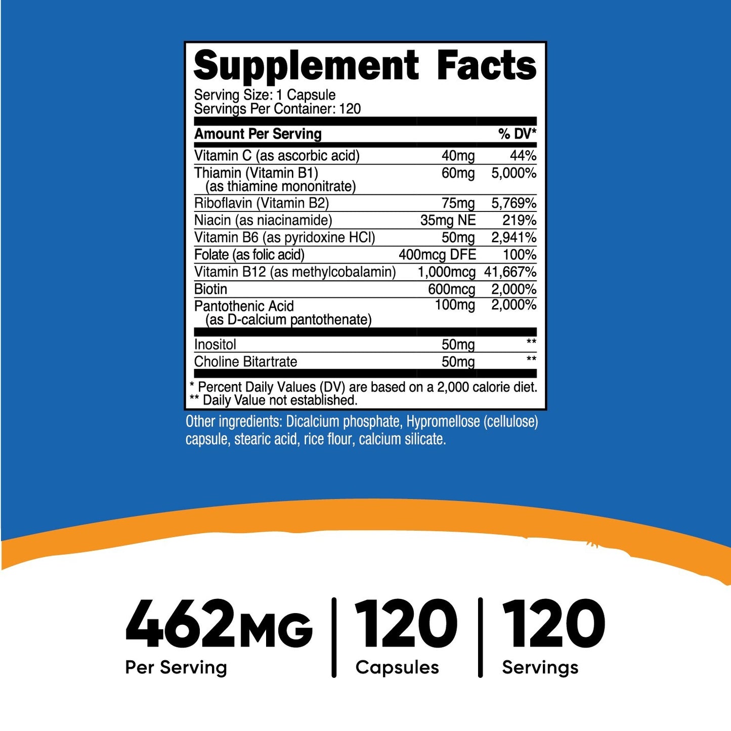 Nutricost Complejo de Vitamina B 460 mg con Vitamina C – 120 Cápsulas