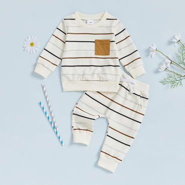 Conjunto de 2 piezas de ropa para bebé y niño, sudadera con cuello redondo con letras y pantalones casuales de otoño e invierno