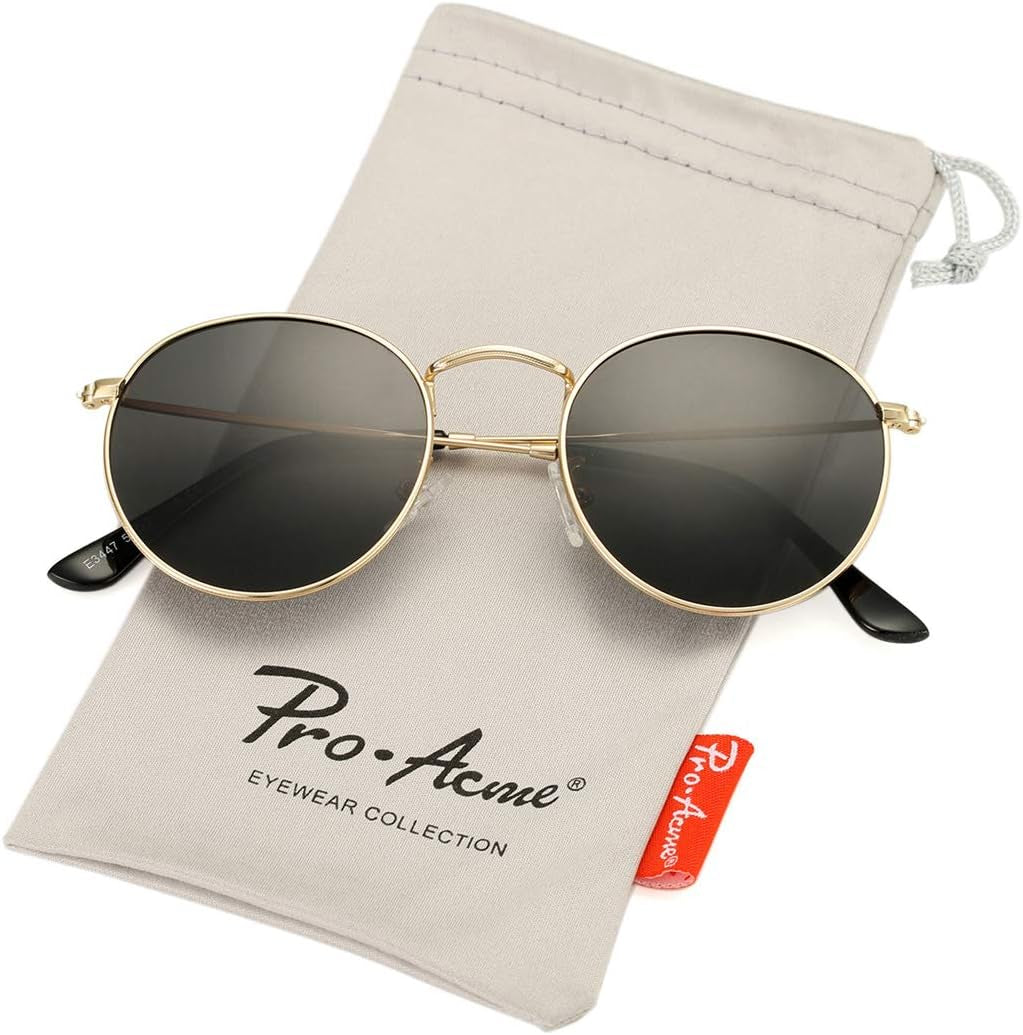 Anteojos de Sol Redondos Polarizados de Metal – Estilo Retro de Diseñador para Mujer, Protección UV400