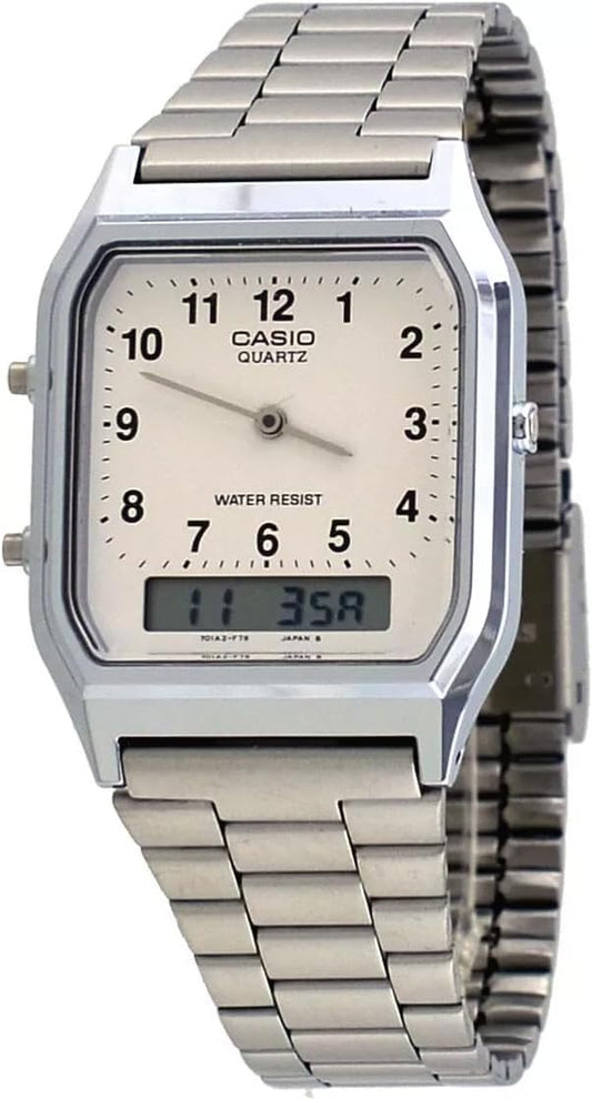 Casio AQ-230A-7 | Reloj Doble Display con Pulsera de Acero y Esfera Blanca