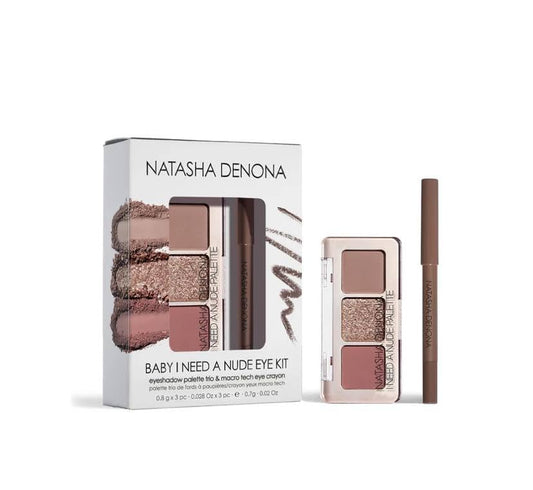 Natasha Denona BABY I NEED A NUDE EYE KIT – Paleta de sombras de ojos para bebé y kit de lápices de ojos Macro Tech + máscara de hoja coreana premium con colágeno
