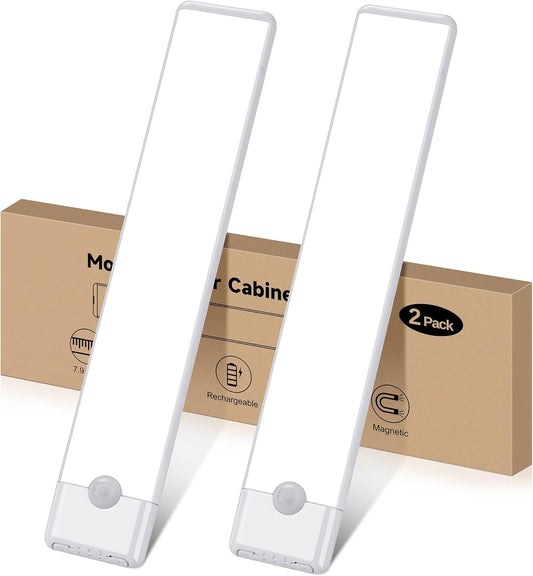 Luces LED Bajo Mueble con Sensor de Movimiento Recargables, Pack x2 Magnéticas Stick-On, 22 LEDs, USB-C, Luz Blanca Fría