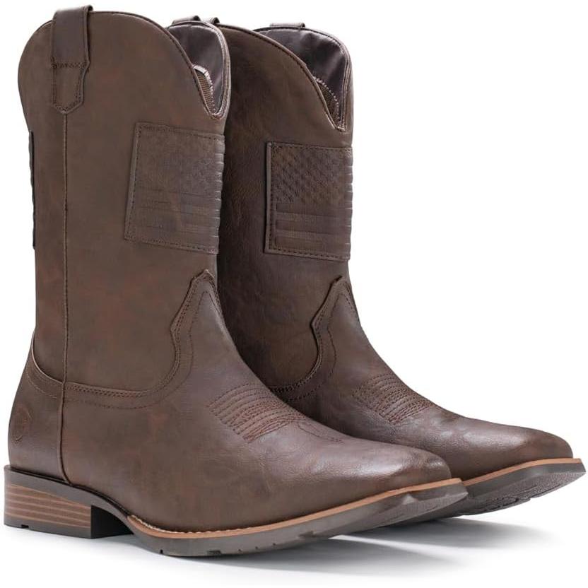 Botas cowboy para hombre | Botas anchas con bandera americana | Estilo retro con punta cuadrada | Botas de trabajo de campo