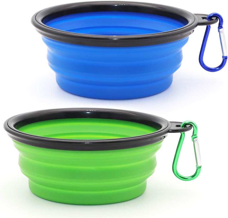 Bowls Plegables para Perros y Gatos (2 Pack) | Portátiles con Mosquetón para Agua y Comida | Viajes, Paseos y Camping