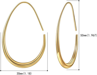 Aros Hoop Ovalados Mujer – Livianos Teardrop, 14K Gold/White Gold Plated, 40mm