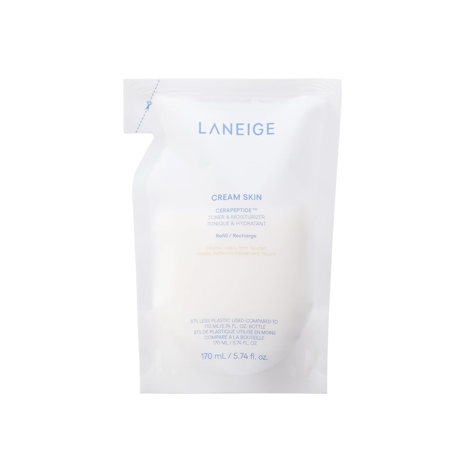 LANEIGE Cream Skin Toner & Moisturizer: Lightweight Refillable Korean Milky Toner with Ceramide & Peptide for Hydration, Firming, & Barrier Support