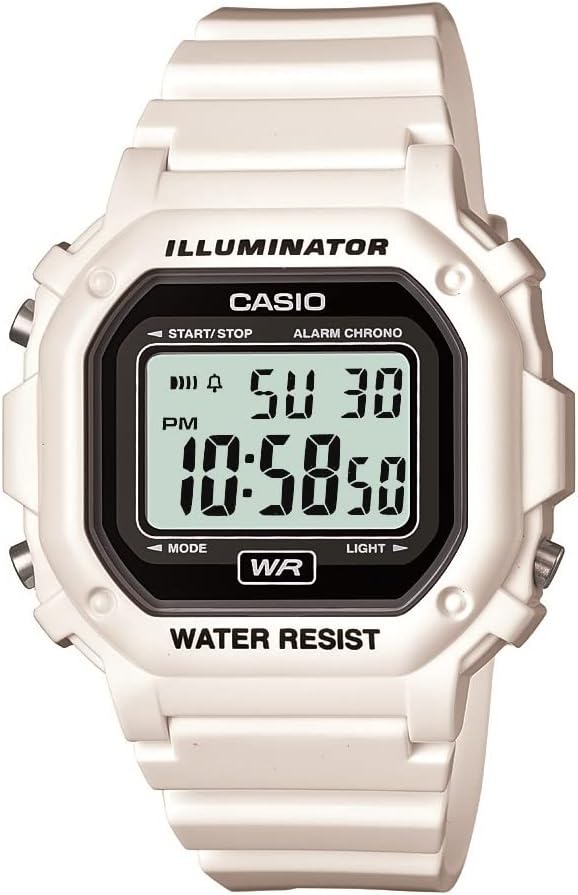 F108WH Series | Men'S Digital Watch | Illuminator | Water Resistant | LED Light | Daily Alarm | 1/100 SEC Stopwatch | 3 Hands (HR, Min, SEC) | Date/Day Display | Daily Alarm | 7 Year Battery
