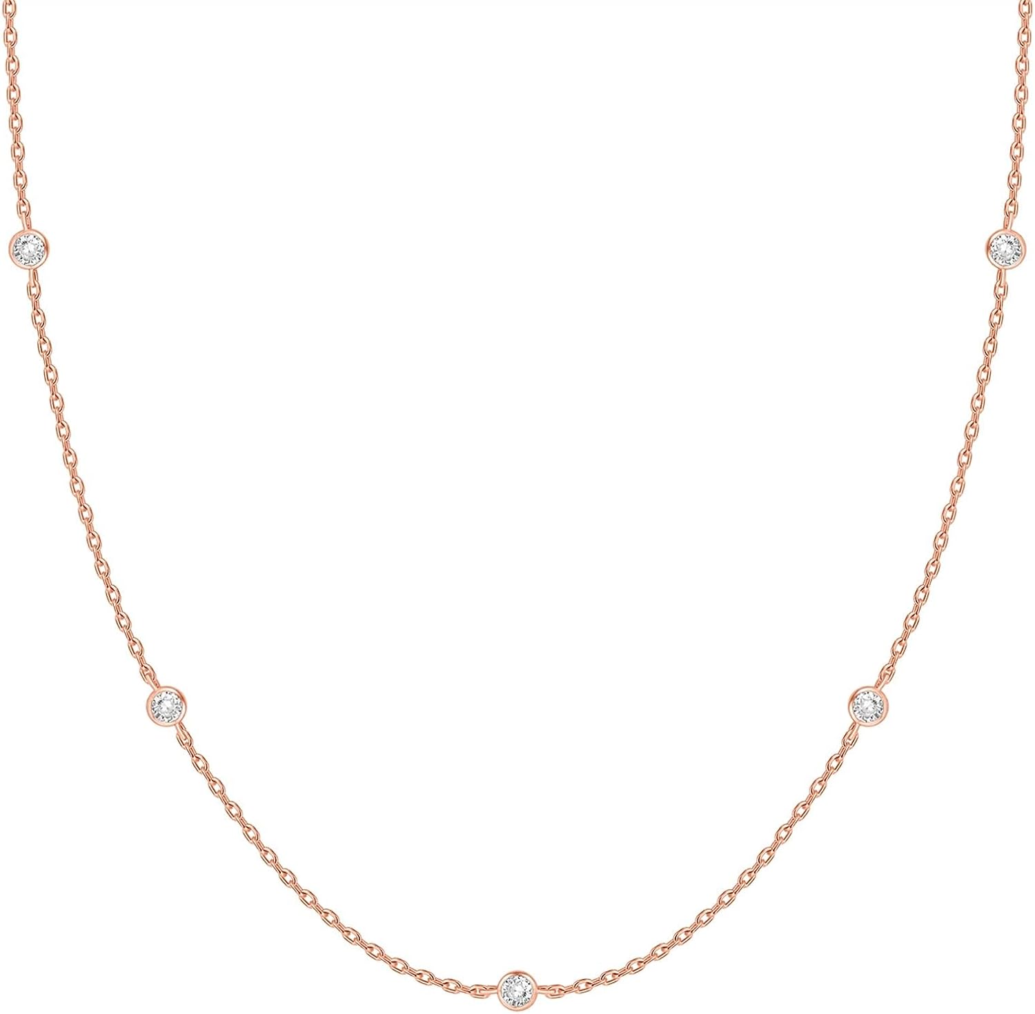 Collar de Estaciones para Mujer | Baño en Oro 14K | Cadena Fina con Circonitas Simuladas | Joyería de Moda para Capas y Looks Elegantes