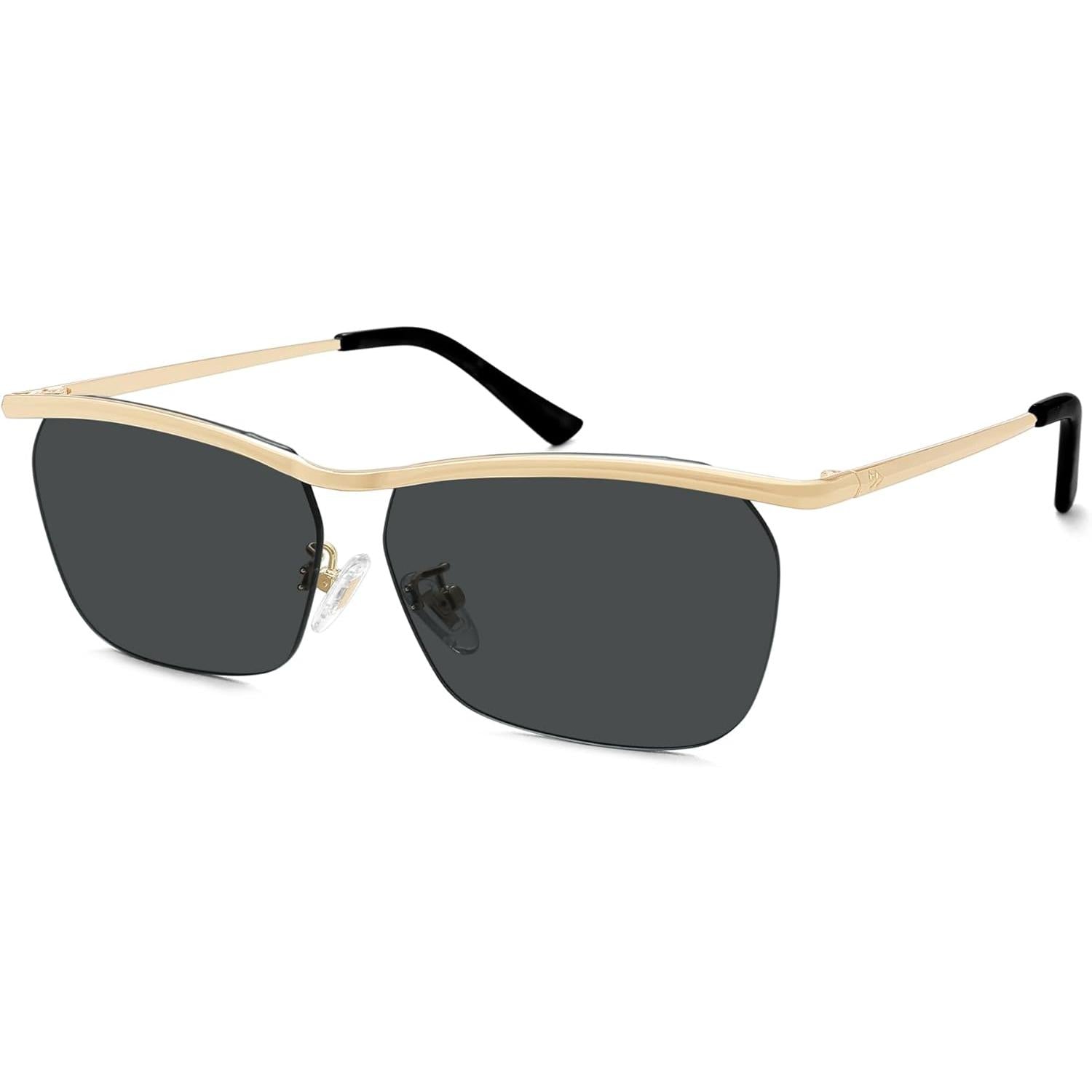 Trendy Rectangle Cat Eye Semi-Rimless Sunglasses Womens, Retro Fashion Vintage Shades UV400 Protection SJ1253