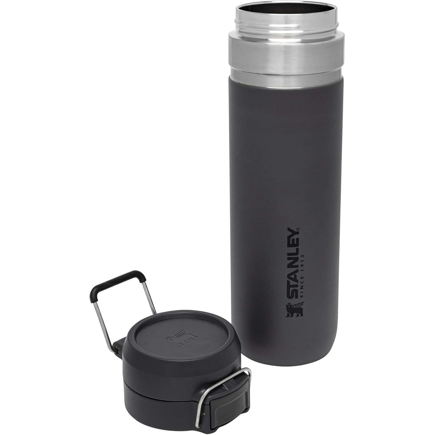 Quick Flip GO Water Bottle 24 Oz | Push Button Lid | Leakproof and Packable for Travel and Sports | Insulated Stainless Steel | Bpa-Free | Charcoal