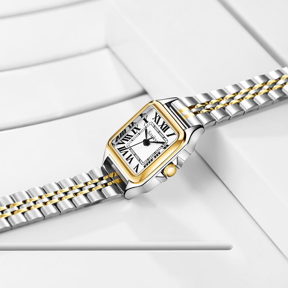 Reloj para Mujer Cuadrado 25 mm | Números Romanos | Movimiento Japonés | Correa de Acero o Cuero | Resistente al Agua (uso diario)