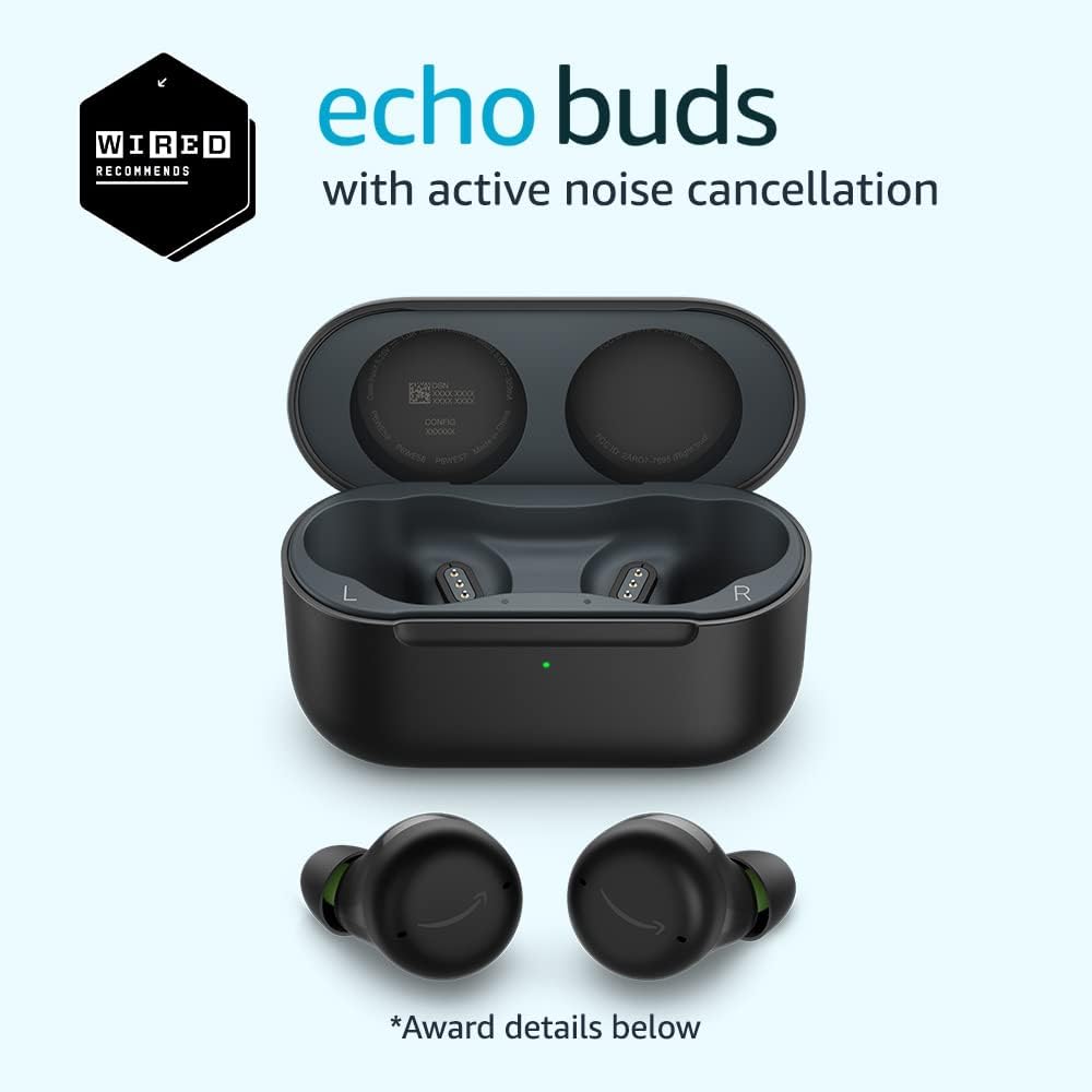 Amazon Echo Buds con Cancelación Activa de Ruido (ANC) – Auriculares inalámbricos con estuche de carga inalámbrica – Color Negro