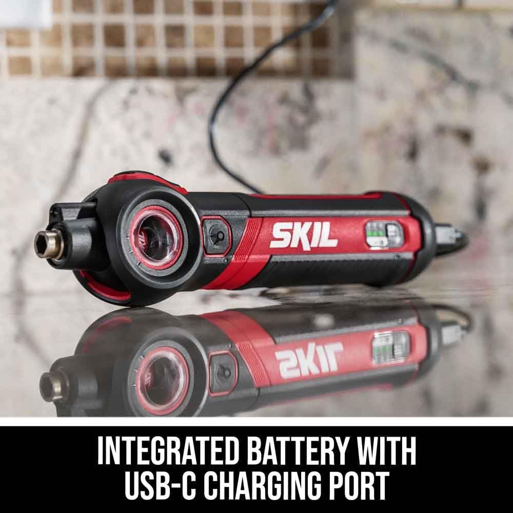 SKIL Twist 2.0 Destornillador Eléctrico Recargable 4V – Cabezal Pivotante, 3 Niveles de Torque, Luz LED, Carga USB-C, Set con 2 Puntas – SD5619-01