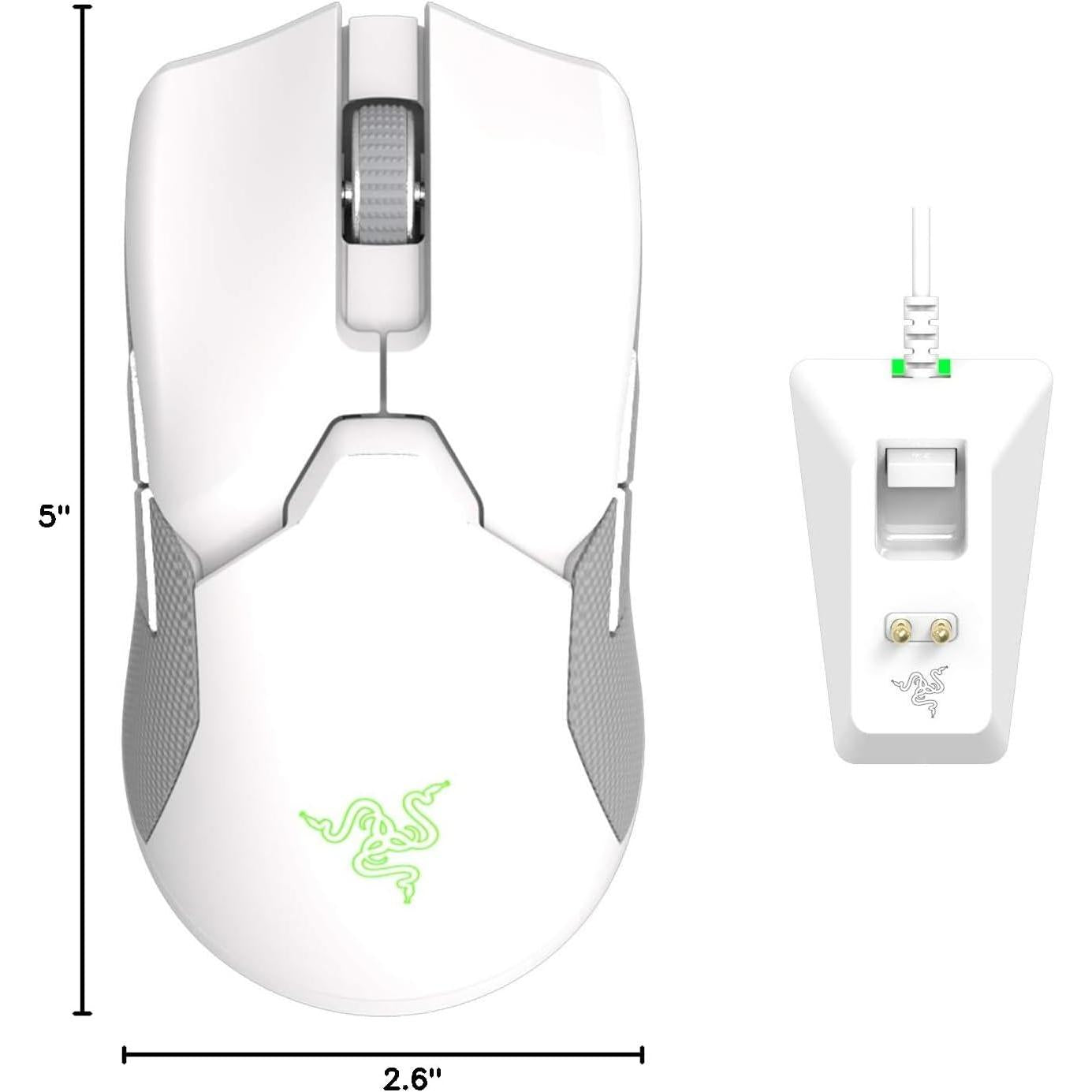 Razer Viper Ultimate – Mouse Gamer Inalámbrico Ultraliviano con Base de Carga RGB, Mercury White