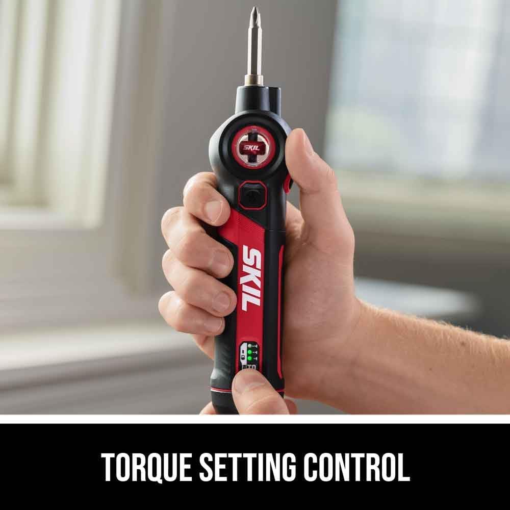 SKIL Twist 2.0 Destornillador Eléctrico Recargable 4V – Cabezal Pivotante, 3 Niveles de Torque, Luz LED, Carga USB-C, Set con 2 Puntas – SD5619-01