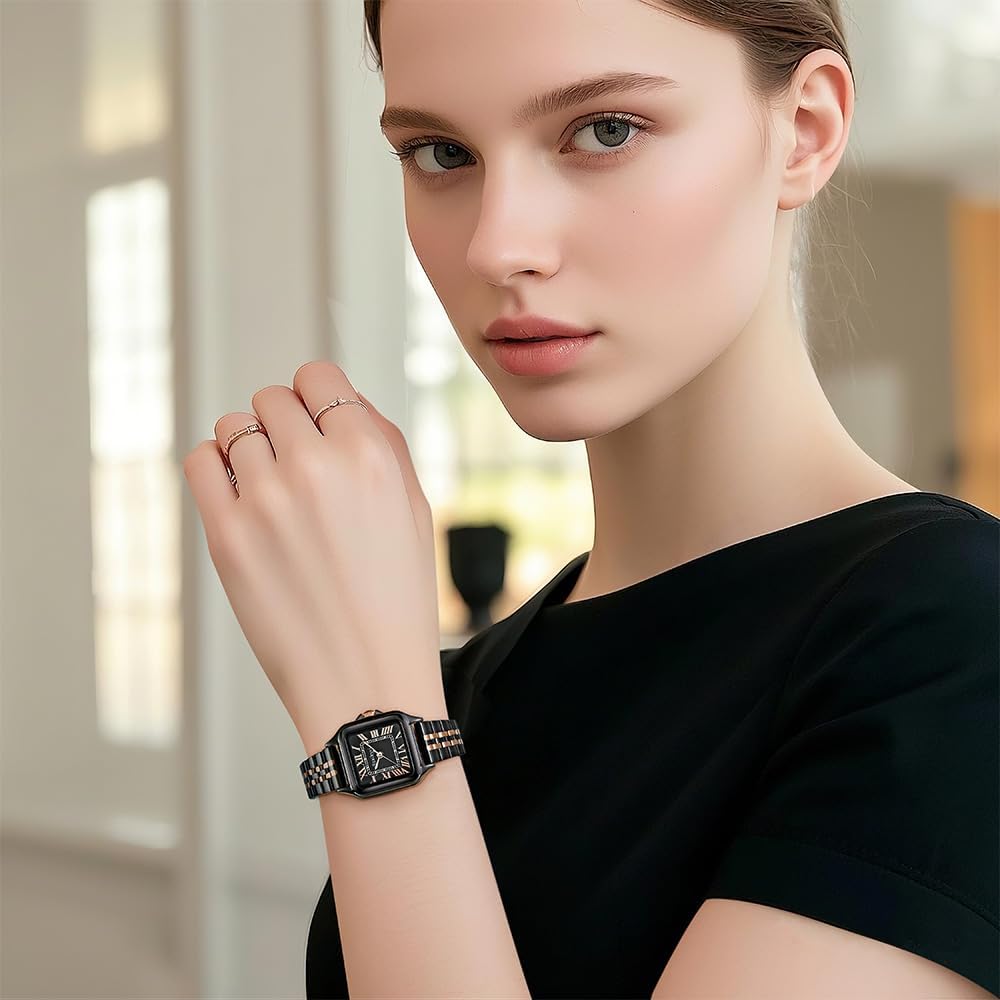 Reloj para Mujer Cuadrado 25 mm | Números Romanos | Movimiento Japonés | Correa de Acero o Cuero | Resistente al Agua (uso diario)
