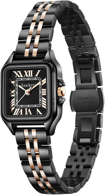 Reloj para Mujer Cuadrado 25 mm | Números Romanos | Movimiento Japonés | Correa de Acero o Cuero | Resistente al Agua (uso diario)