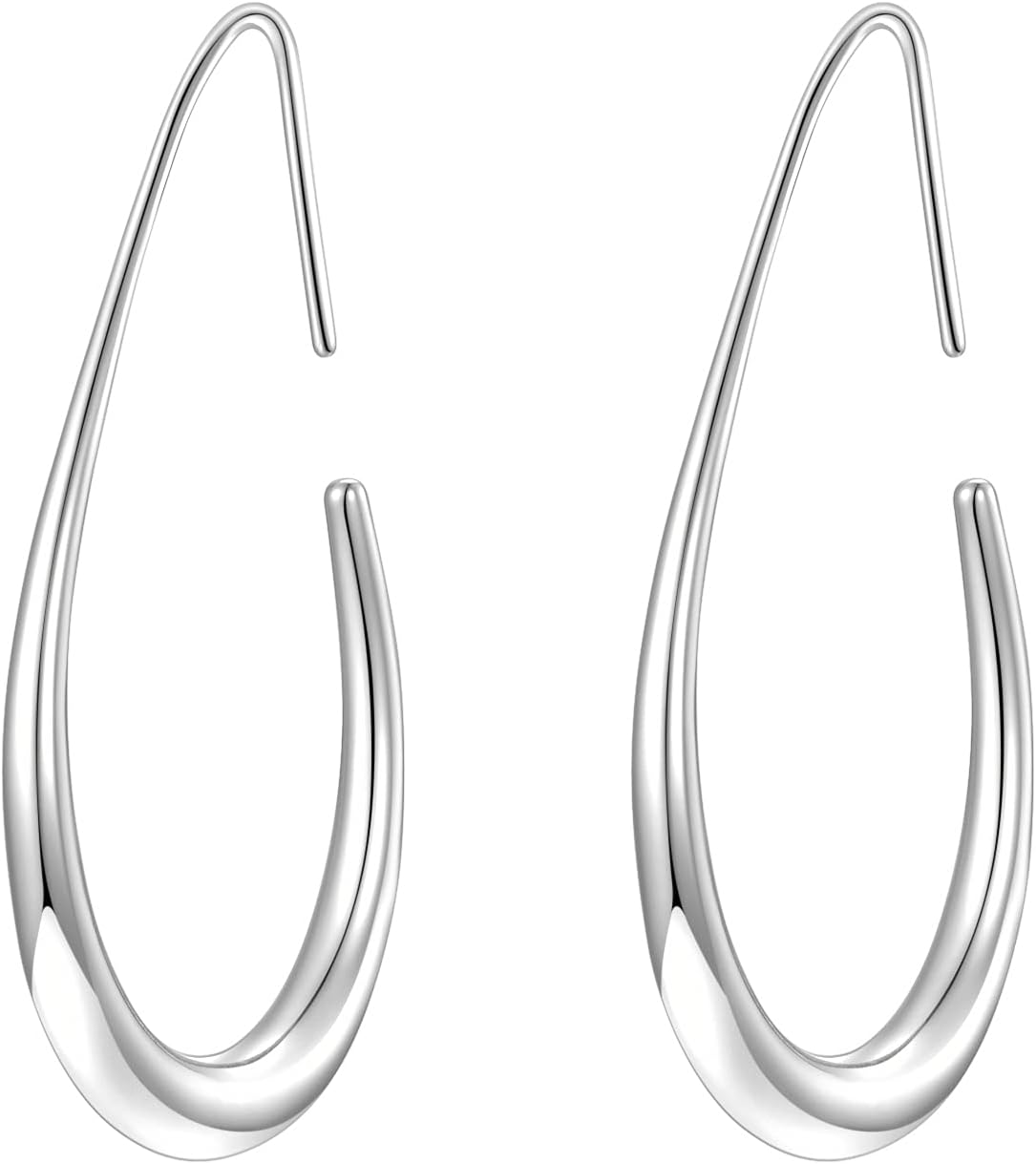 Aros Hoop Ovalados Mujer – 40mm Teardrop Livianos, Plata 925 con Baño Oro 14K/Oro Blanco,