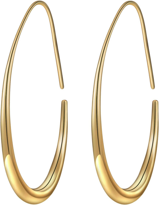 Aros Hoop Ovalados Mujer – Livianos Teardrop, 14K Gold/White Gold Plated, 40mm