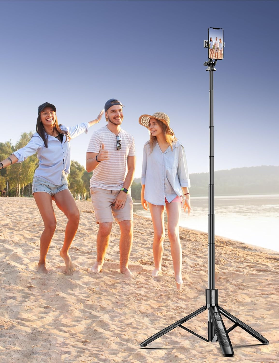 Trípode de Celular de Aluminio 71" con Control Remoto — Selfie Stick 2-en-1, Extensible, Rotación 360°, Compatible iPhone 15/14/13/Android/Cámara